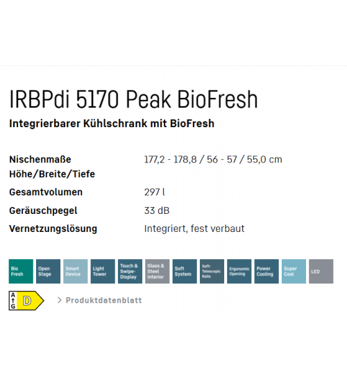 LIEBHERR利勃海尔IRBPdi 5170 Peak嵌入式冰箱 生物养鲜